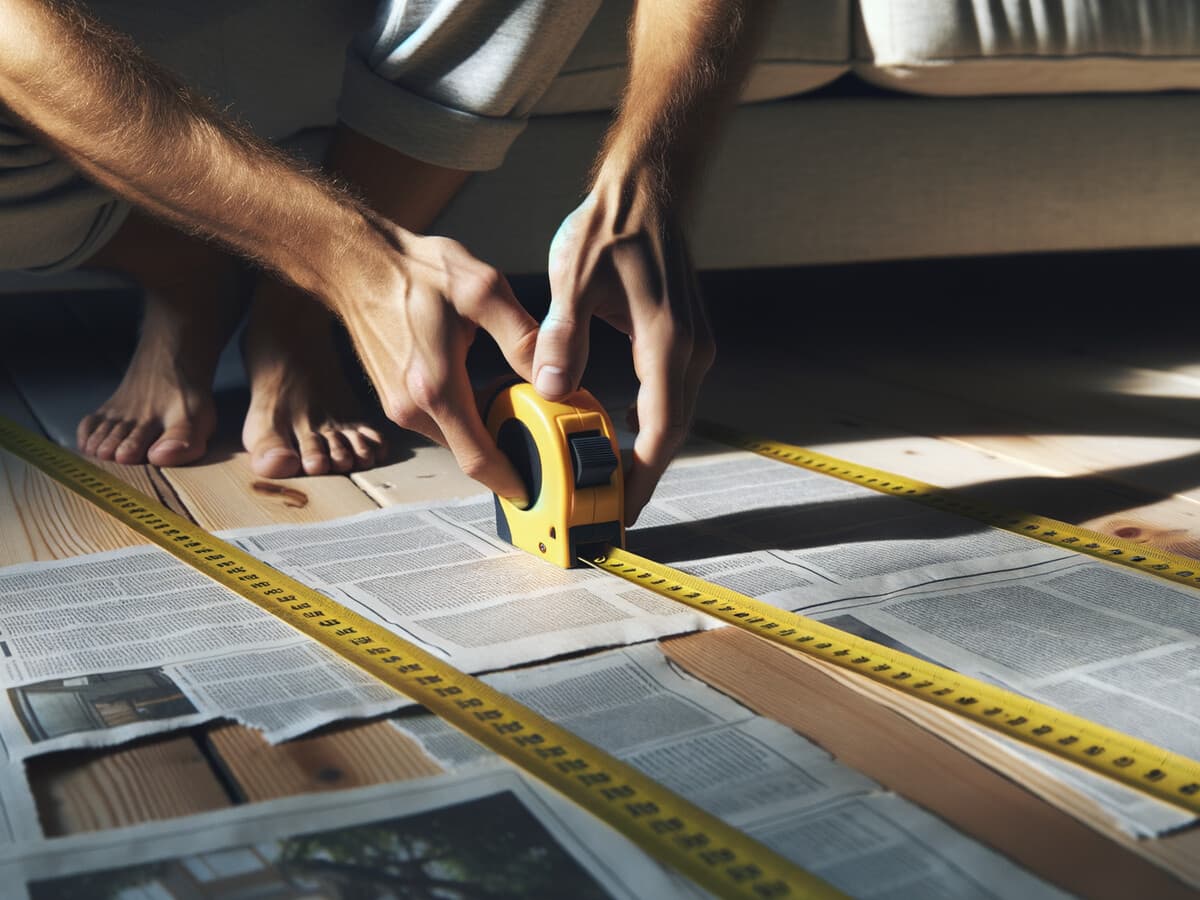 Mätning av golvyta för billig matta — använd måttband för rätt storlek