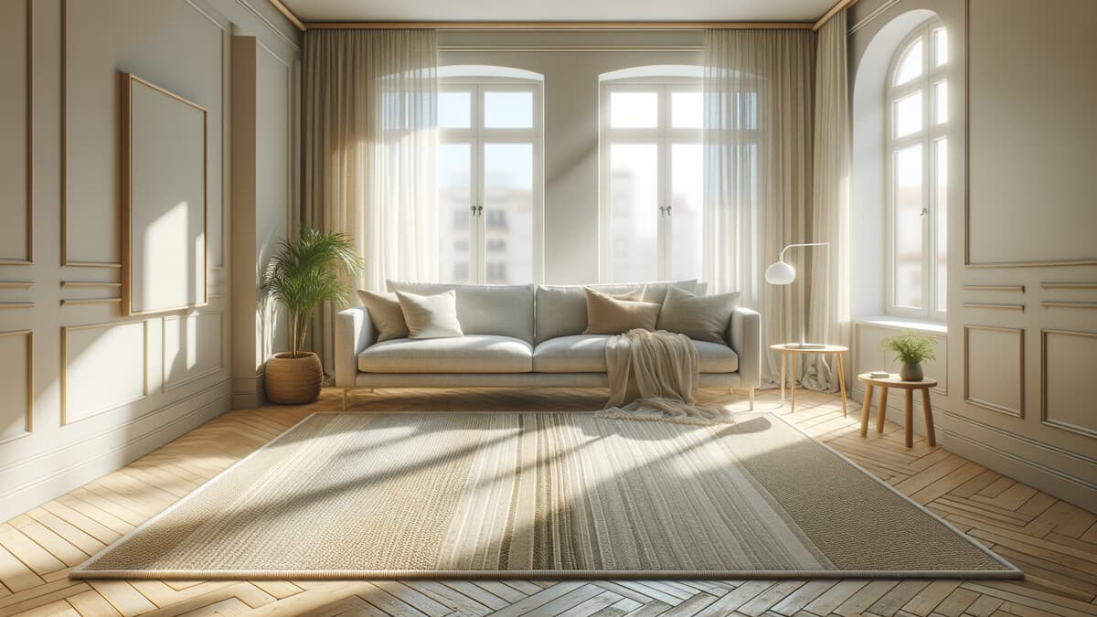 Prisvärd matta i skandinaviskt vardagsrum — Billigmatta.se hjälper dig hitta rätt matta